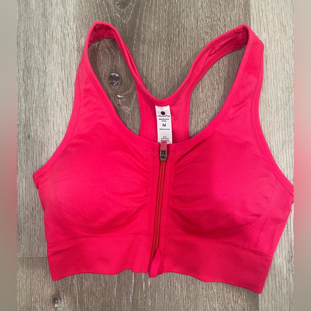 NWT Women's Pink Zip-Front Yogalicious Lux Seamless Katie Sports Bra - Picture 2 of 6